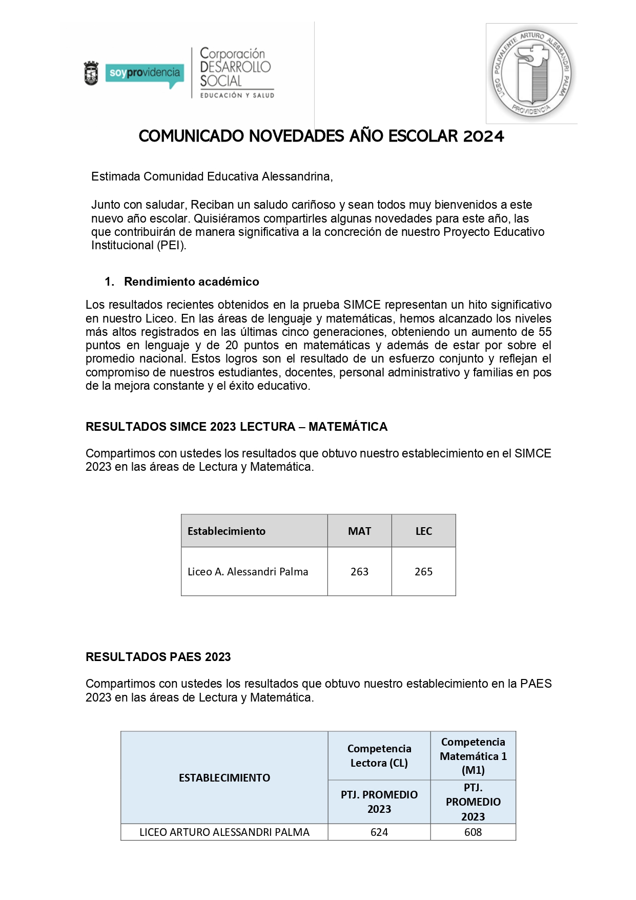 Comunicado NOVEDADES AÑO ESCOLAR 2024 pages to jpg 0001